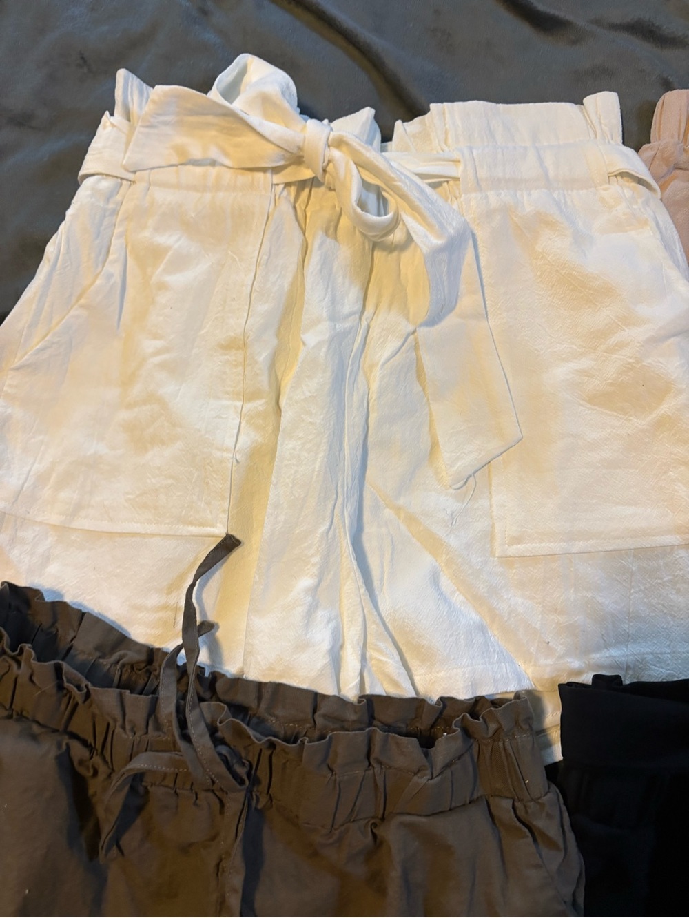 🔥SHEIN White, Khaki, Black, Brown, Floral Pink Paperbag Waist Shorts Bundle🔥 - Picture 4 of 5